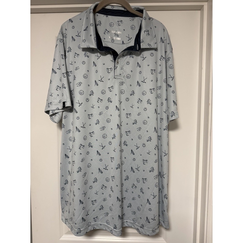 Swannies "Chubbs" Men's Golf Polo w/all Over Doodle Print, Light Blue, Size 3XL